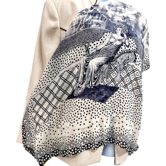 Vintage McDavid  Chiffon/Rayon Scarf 32" gray black white lady laying (27) - Picture 4 of 8